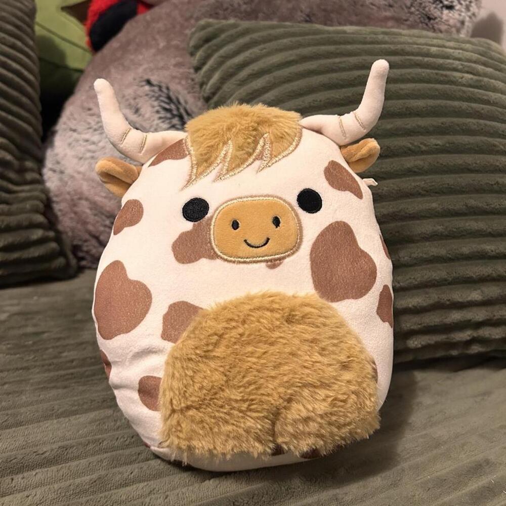 Squishmallow Official Alonzo the Brown Spotted Highland Cow (Longhorn) plush